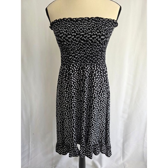 ANNA LEE + HOPE Smocked Tube Dress Black White Polka Dot Ruffle Hem Medium - Picture 1 of 3